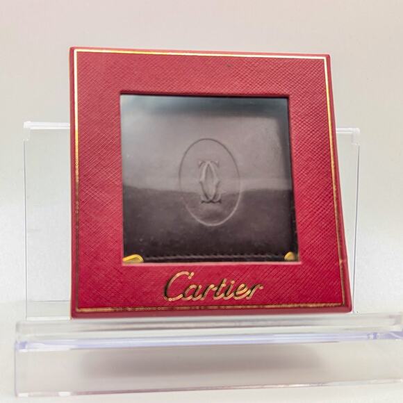 Authentic Full Inclusion Cartier Vtg Leather Square Wallet – Bordeaux & Gold - Picture 1 of 7